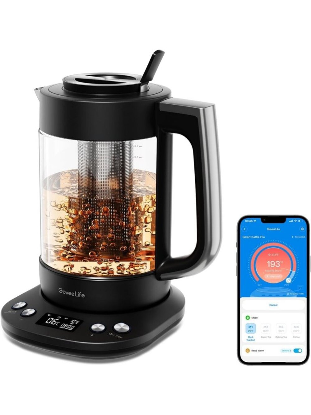 Smart Electric Kettle with Tea Infuser, 1.7L Capacity, Perfect for Loose Leaf